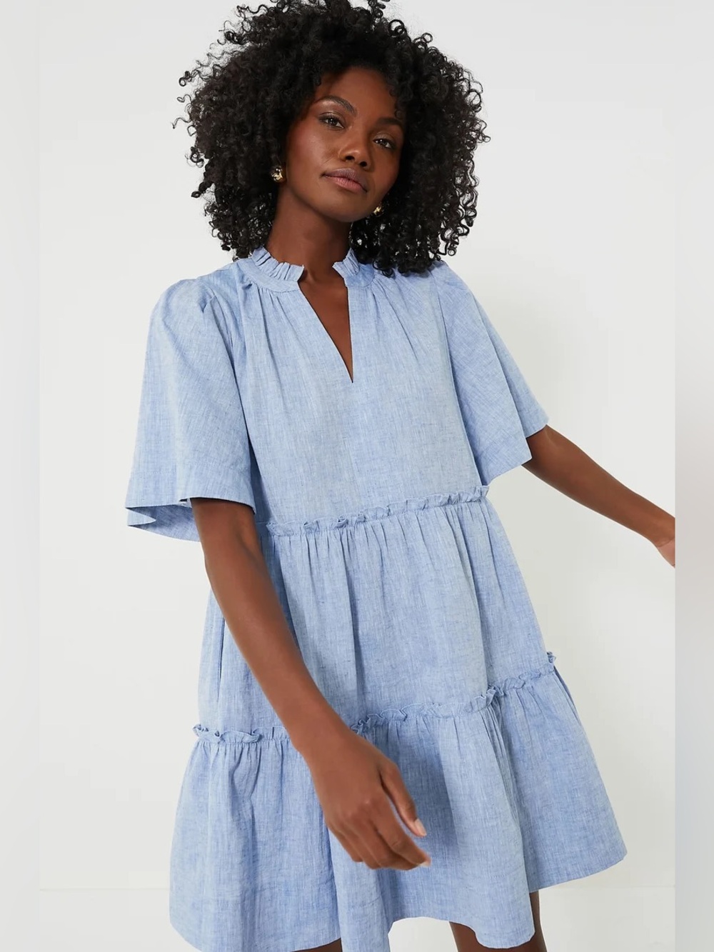 Tuckernuck Chambray Crawford Tiered Ruffle-Sleeve Dress in Light Blue - Picture 15 of 16